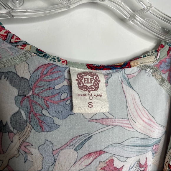 Elf Looking Back Ruffle Midi Dress Gray Floral Small S - Picture 4 of 10